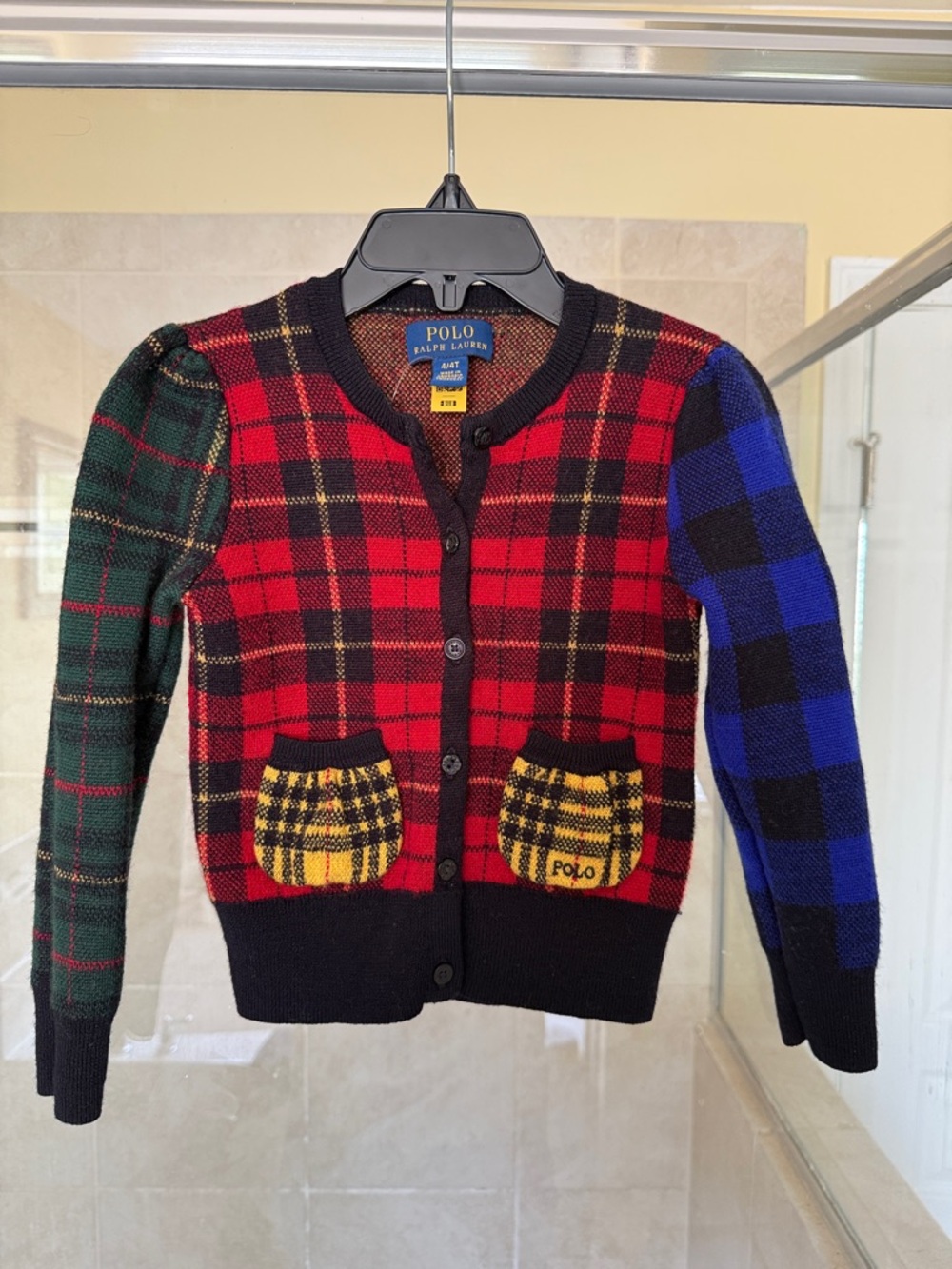 Polo by Ralph Lauren Plaid Wool Cardigan - Red, Blue, Green, Yellow. Size 4T